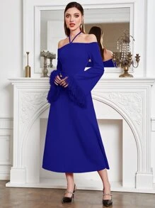 Modelyn Elegant Eenkleurig Jurk Contrast nep bont