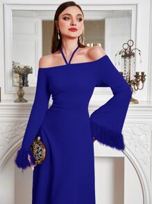 Modelyn Elegant Eenkleurig Jurk Contrast nep bont