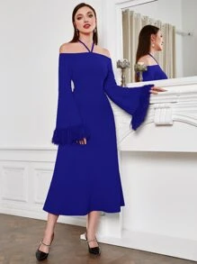 Modelyn Elegant Eenkleurig Jurk Contrast nep bont