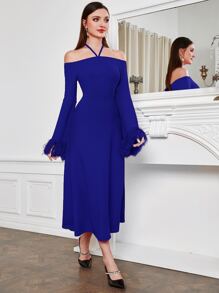Modelyn Elegant Eenkleurig Jurk Contrast nep bont