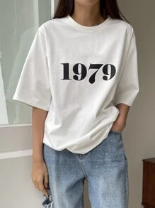 DAZY Letter Graphic Drop Shoulder Tee - White - View 1
