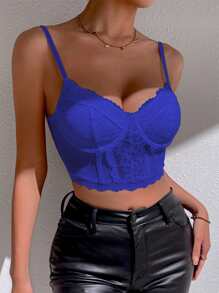 SHEIN Allurite Top de tirantes crop con encaje bustier - azul real - Ver 1