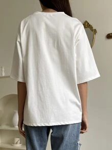 DAZY Letter Graphic Drop Shoulder Tee - White - View 2
