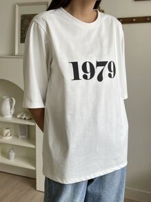 DAZY Letter Graphic Drop Shoulder Tee - White - View 4