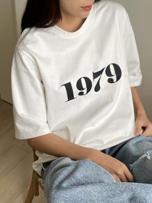 DAZY Letter Graphic Drop Shoulder Tee - White - View 6