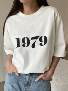 DAZY Letter Graphic Drop Shoulder Tee - White - View 7