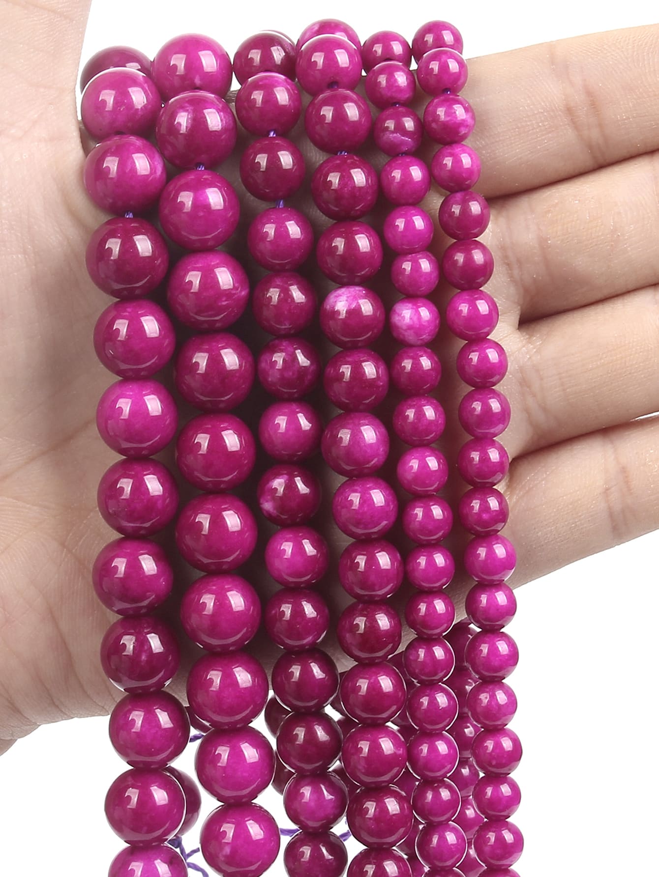 Cuenta de piedra Natural de 1 hebra de 6/8/10mm para mujer, para fabricación de joyería, pulsera, accesorios DIY - Rosa Fucsia - Ver 1