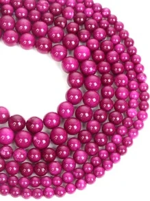 Cuenta de piedra Natural de 1 hebra de 6/8/10mm para mujer, para fabricación de joyería, pulsera, accesorios DIY - Rosa Fucsia - Ver 2