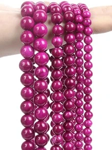 Cuenta de piedra Natural de 1 hebra de 6/8/10mm para mujer, para fabricación de joyería, pulsera, accesorios DIY - Rosa Fucsia - Ver 4