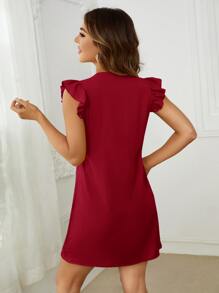 SHEIN Clasi Đầm Xù màu trơn Giải trí - Màu Đỏ Sâu - Xem 2