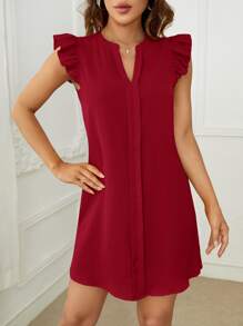 SHEIN Clasi Đầm Xù màu trơn Giải trí - Màu Đỏ Sâu - Xem 3