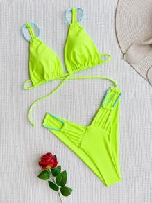 Conjunto de bikini de playa de verano con triángulo de color verde lima neón - Verde Lima - Ver 5