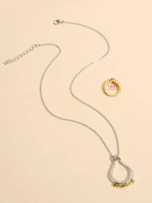 Rhinestone Decor Water-drop Charm Necklace - Silver - View 7