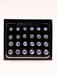 12pairs/Set Stainless Steel Claw Crystal & Cubic Zirconia Non-Piercing Magnet Magnificent Earrings - White - View 11