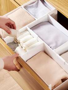 1pc White Plastic Closet Space Division Storage Box For Clothes, Socks, Underwear, Pants, Etc. - White - View 2