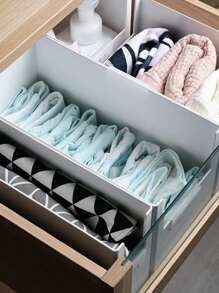 1pc White Plastic Closet Space Division Storage Box For Clothes, Socks, Underwear, Pants, Etc. - White - View 4