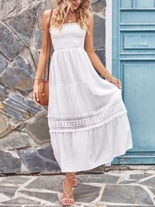 Mulvari Contrast Lace Ruffle Hem Tube Dress - White - View 1