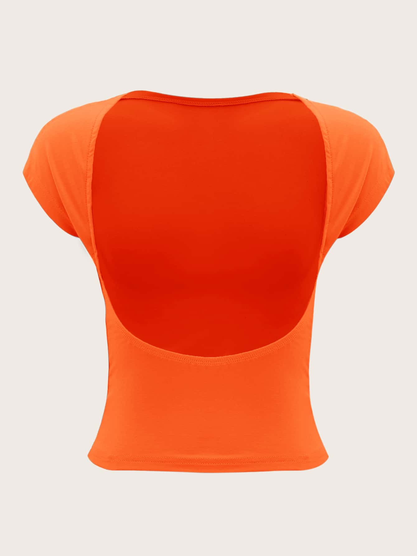 SHEIN MOD Summer Neon Orange Backless Batwing Sleeve Slim Fit Tee - Orange - View 1