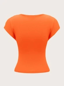 SHEIN MOD Summer Neon Orange Backless Batwing Sleeve Slim Fit Tee - Orange - View 2