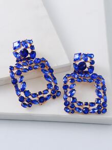 juran 2pcs Rhinestone Decor Square Drop Earrings - Blue - View 2