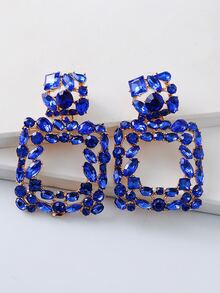 juran 2pcs Rhinestone Decor Square Drop Earrings - Blue - View 3