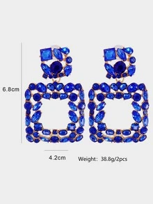 juran 2pcs Rhinestone Decor Square Drop Earrings - Blue - View 4