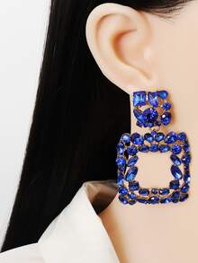 juran 2pcs Rhinestone Decor Square Drop Earrings - Blue - View 5