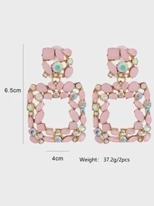 juran 水鑽裝飾方形耳墜 - 粉色 - 查看 3