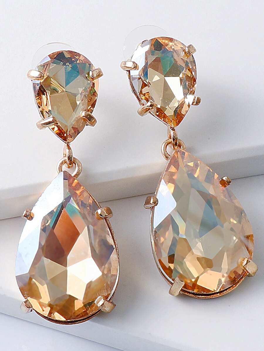 juran Rhinestone Water Drop Earrings - Champagne - View 1