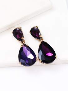 juran Rhinestone Water Drop Earrings - Purple - View 2