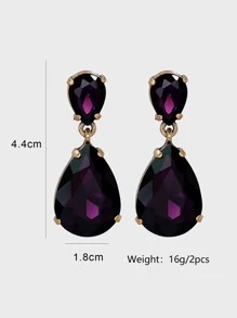 juran Rhinestone Water Drop Earrings - Purple - View 4