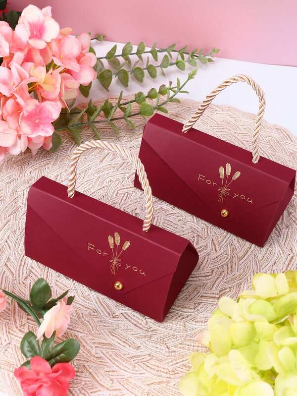 5pcs/set Paper Gift Box, European Style Reed & Letter Graphic Party