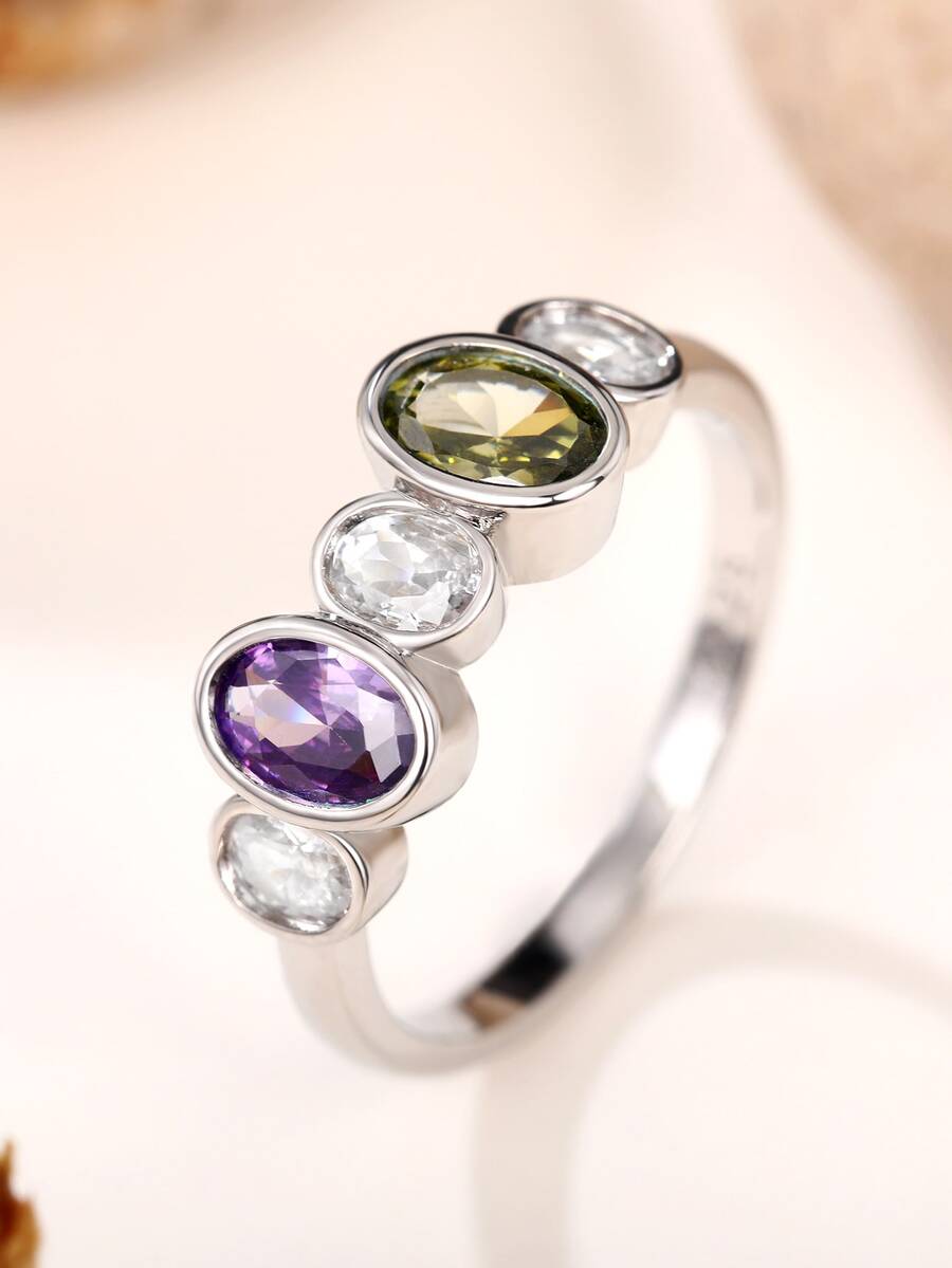 Cubic Zirconia Decor Ring - Multicolor - View 1