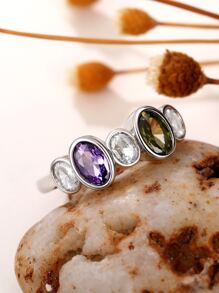 Cubic Zirconia Decor Ring - Multicolor - View 4