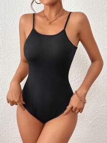 Chiquease Contrast Lace Backless Cami Bodysuit - Black - View 2