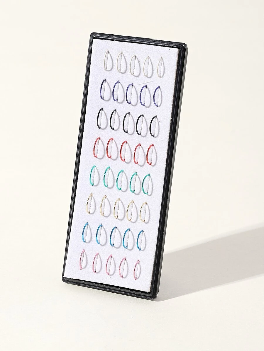 40入組/盒不銹鋼彩色極簡不銹鋼鼻環適合女士和女孩 - 彩色 - 查看 1