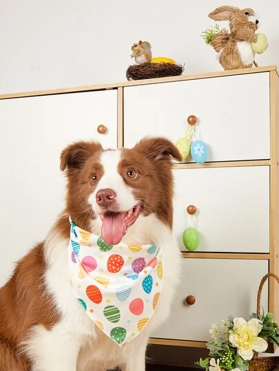 1 pieza Babero para mascota, Pañuelo con estampado de huevos de Pascua para mascotas, Adecuado para perros pequeños/medianos, Bufanda para gatos, Decoración para ambiente de Pascua, Regalo de Pascua