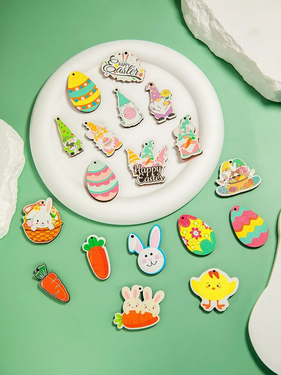 1 pieza Colgante DIY dulce madera conejo para Pascua de Resurrección para la fabricación de joyas de bricolaje - Multicolor - Ver 1