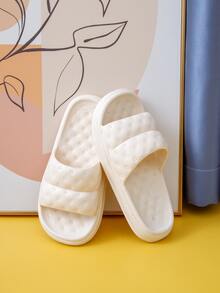 Women Textured Single Band Slides, Fashionable Outdoor PVC Slippers - Apricot - View 4