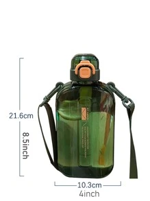1 pieza Botella de bebida 750ml portátil agua con estampado de slogan para & exterior - Negro - Ver 2
