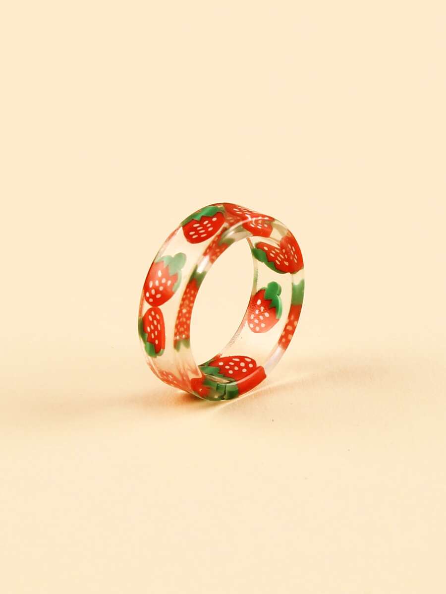 Girls Strawberry Print Ring - Red - View 1