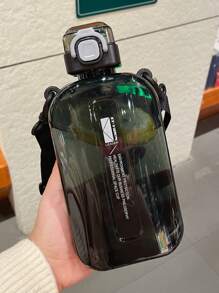 1 pieza Botella de bebida 750ml portátil agua con estampado de slogan para & exterior - Negro - Ver 4
