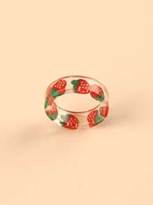 Girls Strawberry Print Ring - Red - View 2
