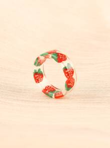 Girls Strawberry Print Ring - Red - View 4