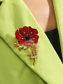 1pc Red Lotus & Synthetic Zirconia Elegant Brooch - Rose Red - View 1
