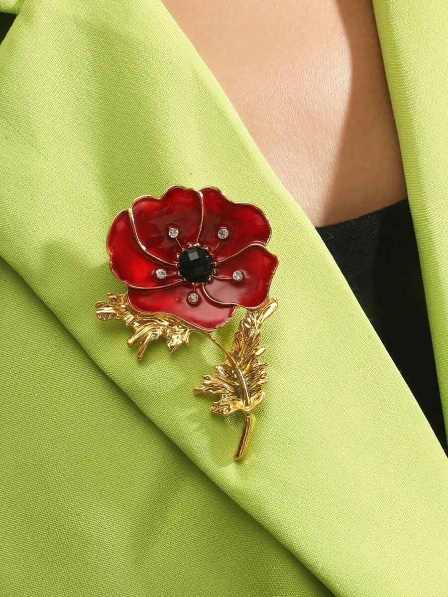 1pc Red Lotus & Synthetic Zirconia Elegant Brooch - Rose Red - View 1