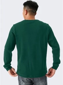 Manfinity Homme Loose Fit Men's Letter Graphic Notched Neck Tee - Green - View 2