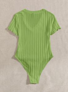 SHEIN EZwear 亮绿色加大码极简休闲短袖连体衣 - 青檸色 - 查看 2