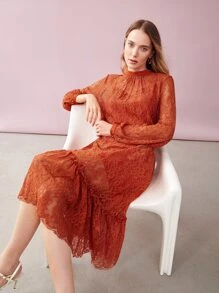 MOTF PREMIUM LACE TIE-WAIST CAMI DRESS WITHOUT BELT - Orange - View 2