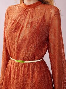 MOTF PREMIUM LACE TIE-WAIST CAMI DRESS WITHOUT BELT - Orange - View 3